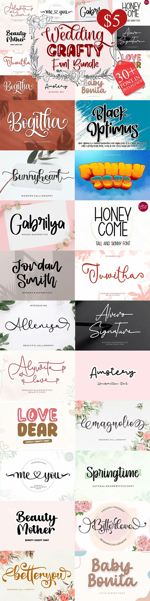 Wedding & Crafty Font Bundle - 30 Premium Fonts 2751848