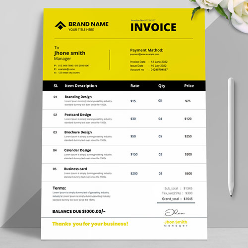 Sales Quotation Layout with Invoice Yellow Accents 523883499