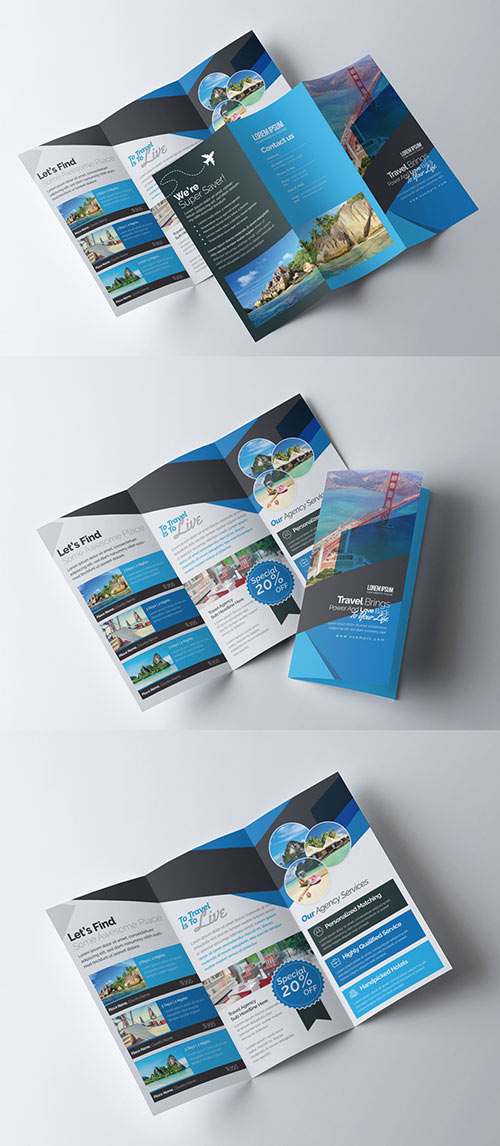Business Trifold Brochure Layout with Blue Accents 253418530