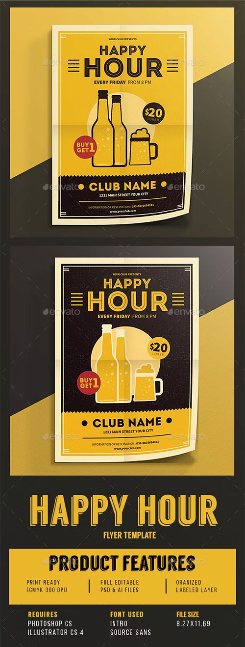 Happy Hour Beer Promotion Flyer Vol.03 14397848