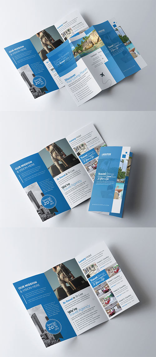 Business Trifold Brochure Layout with Blue Accents 253418544