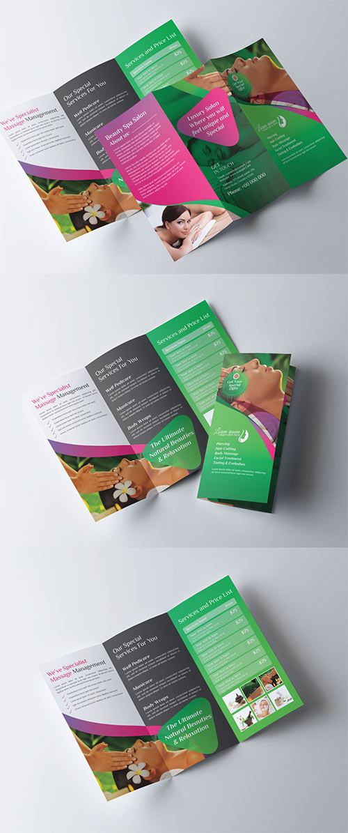 Green Tri Fold Brochure Layout with Pink Accents 278998339