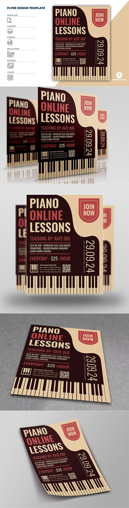 Piano Lessons Flyer Template TKNLPZR