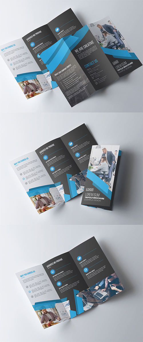 Blue and Charcoal Tri-Fold Brochure Layout 278613774
