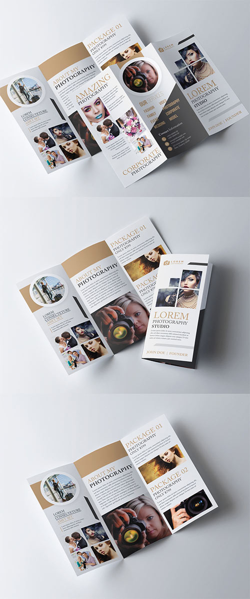 Tri-Fold Brochure Layout with Gold Accents 278613794