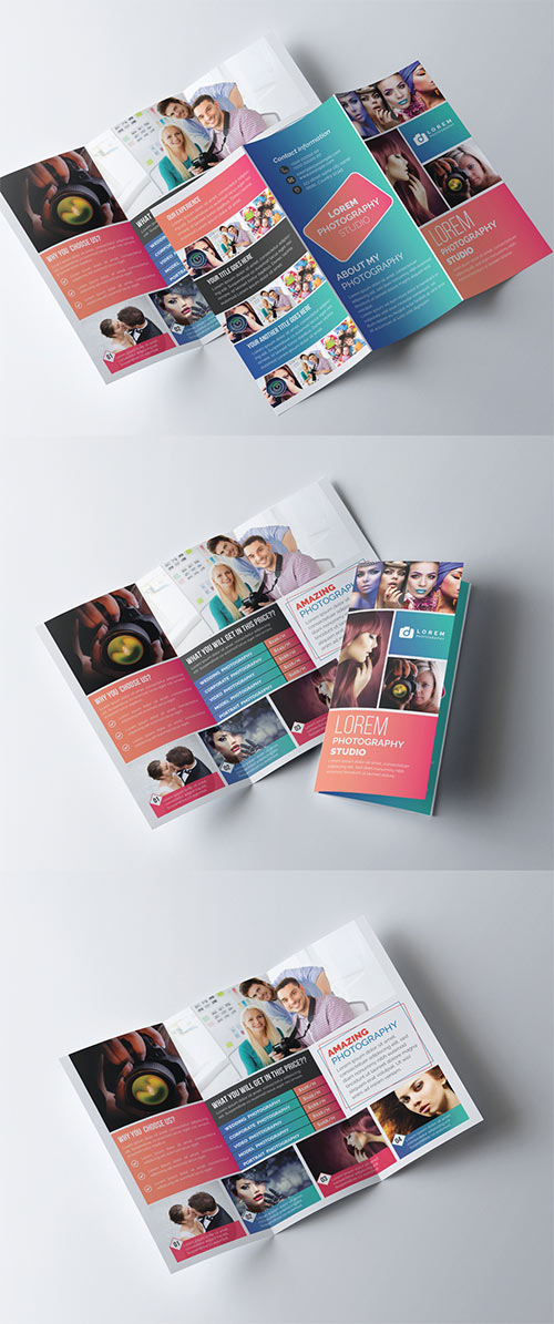Trifold Brochure Layout with Gradient Color Accents 281868062