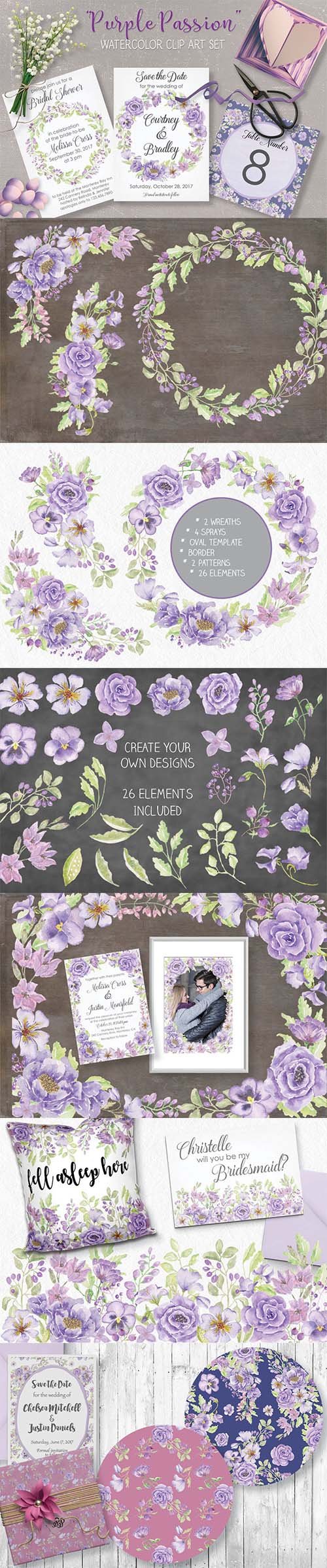 Purple Passion: Watercolor Clip Art Bundle