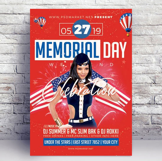 Memorial Day Celebration Flyer - PSD Template