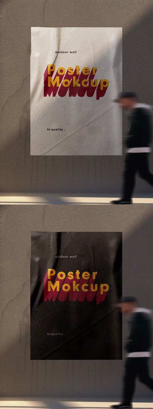 Vertical Glued Wall Poster PSD Mockup Template