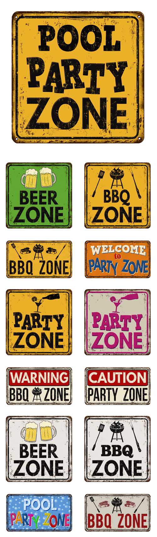 Vectors - Party and BBQ Zone Vintage Rusty Metal Signs