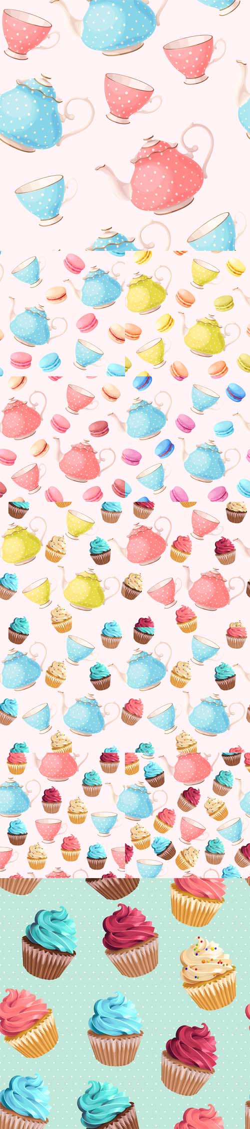 Vectors - Seamless Teacups and Cupcakes