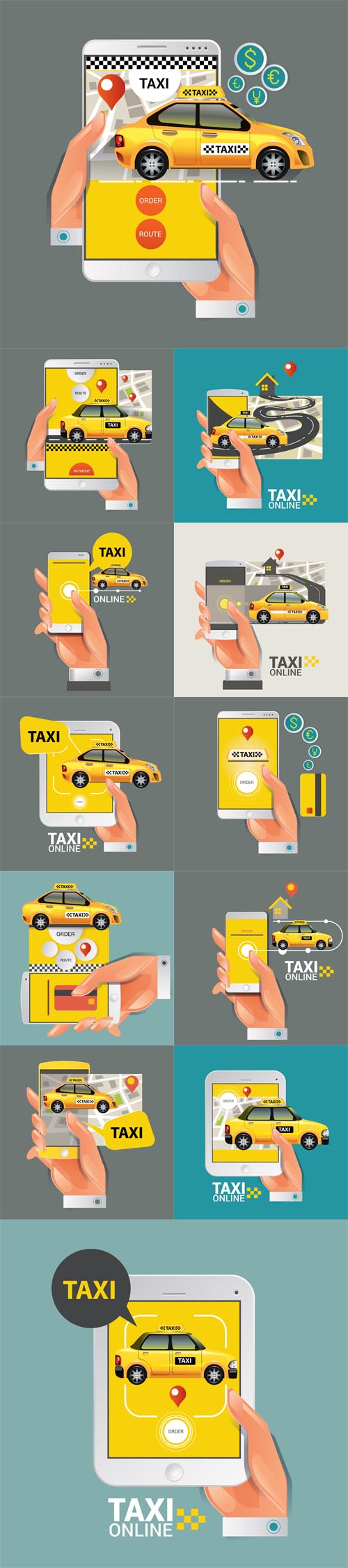 Vectors - Taxi on line. Taxi sign. Taxi service on smart phone