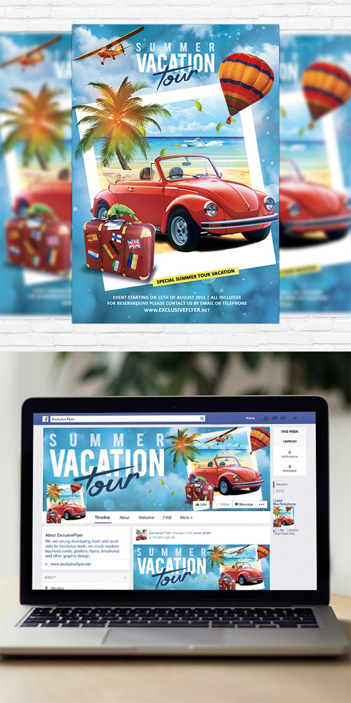 Flyer Template - Summer Vacation Tour + Facebook Cover