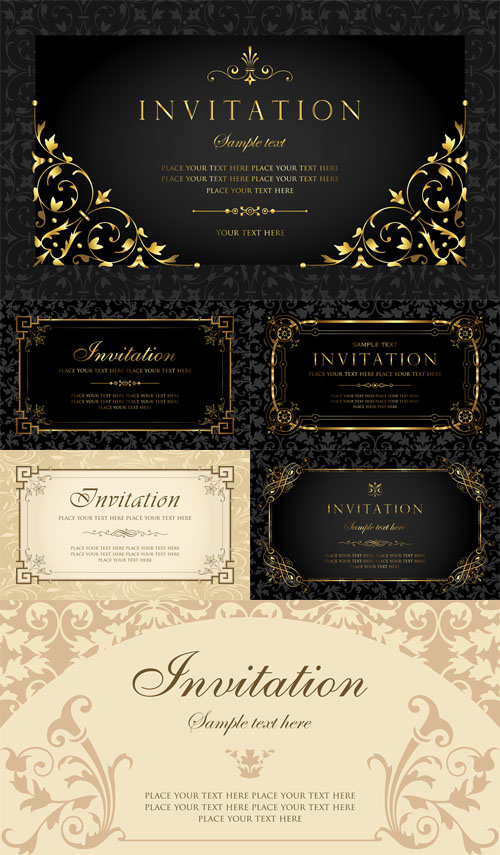 Vectors - 6 Invitation cards design in luxury vintage style
