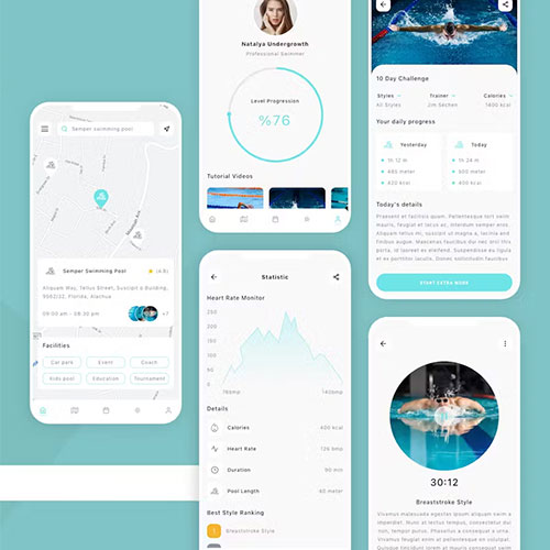 Swimming Tracker Mobile App UI Kit 9NA63HY