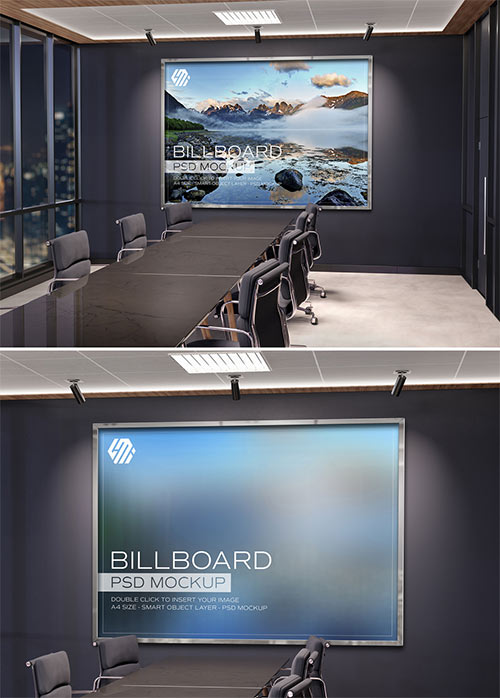 Frame Mockup Hanging on Office Meeting Room Wall 442599764