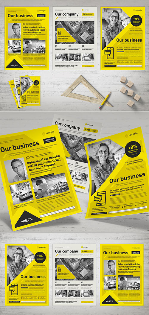 Business Flyer in Black White and Yellow Colors 521067358