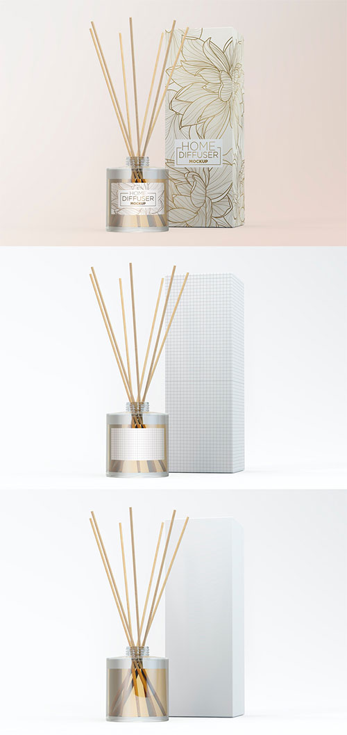 Glass Diffuser Bottle with Paper Box Mockup 397274482