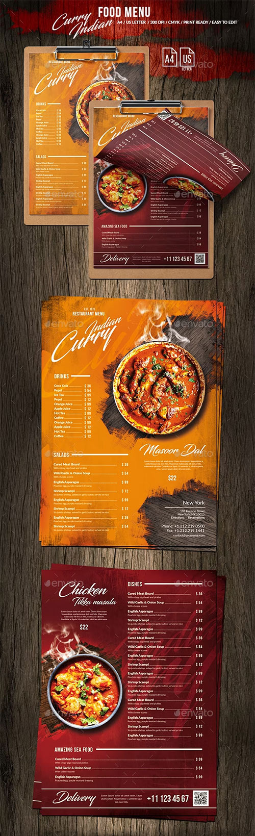 Curry Indian Single Page Food Menu US Letter & A4
