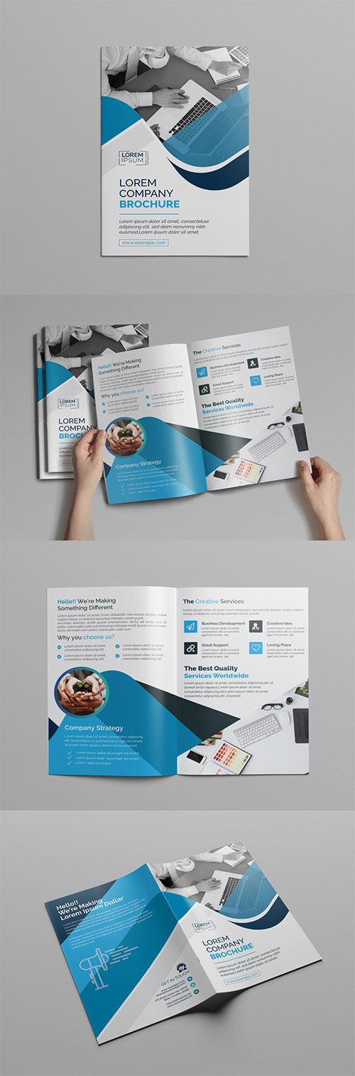 BiFold Brochure Layout with Blue Accents 218080176