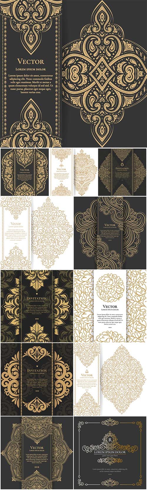 Vectors - Vintage backgrounds with gold patterns