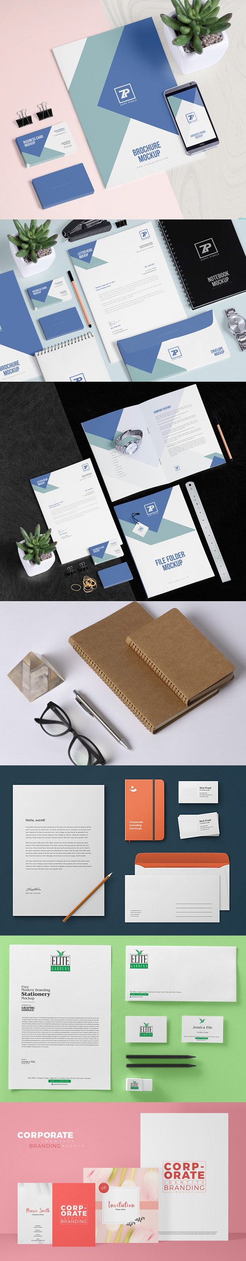 9 Corporate Identity Branding Stationary PSD Mockups Collection
