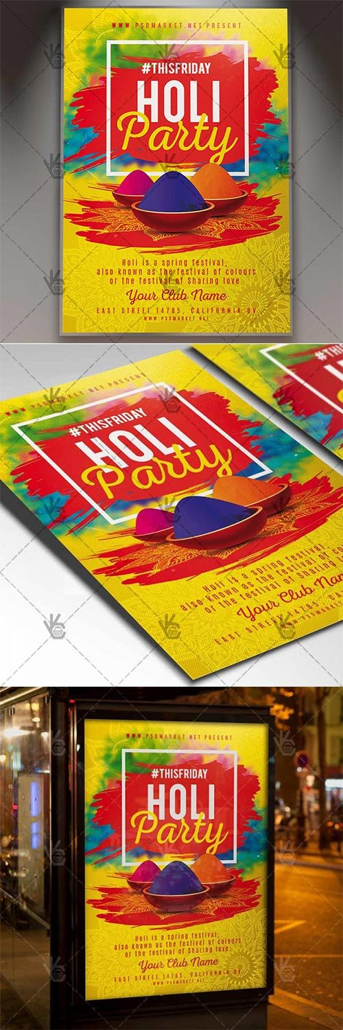 Holi Party Club Flyer - PSD Template