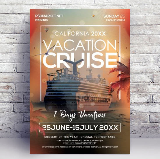 Cruise Vacation Flyer - PSD Template