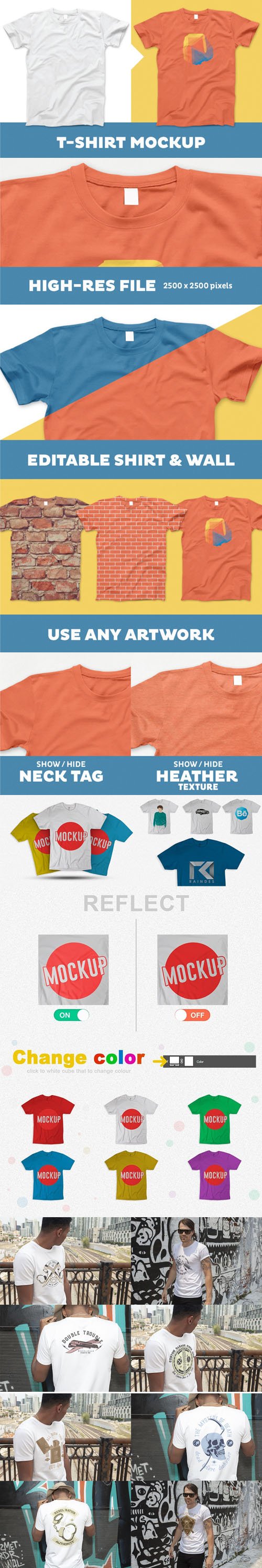 Colorful T-Shirt Ai/PSD Mockups Colection