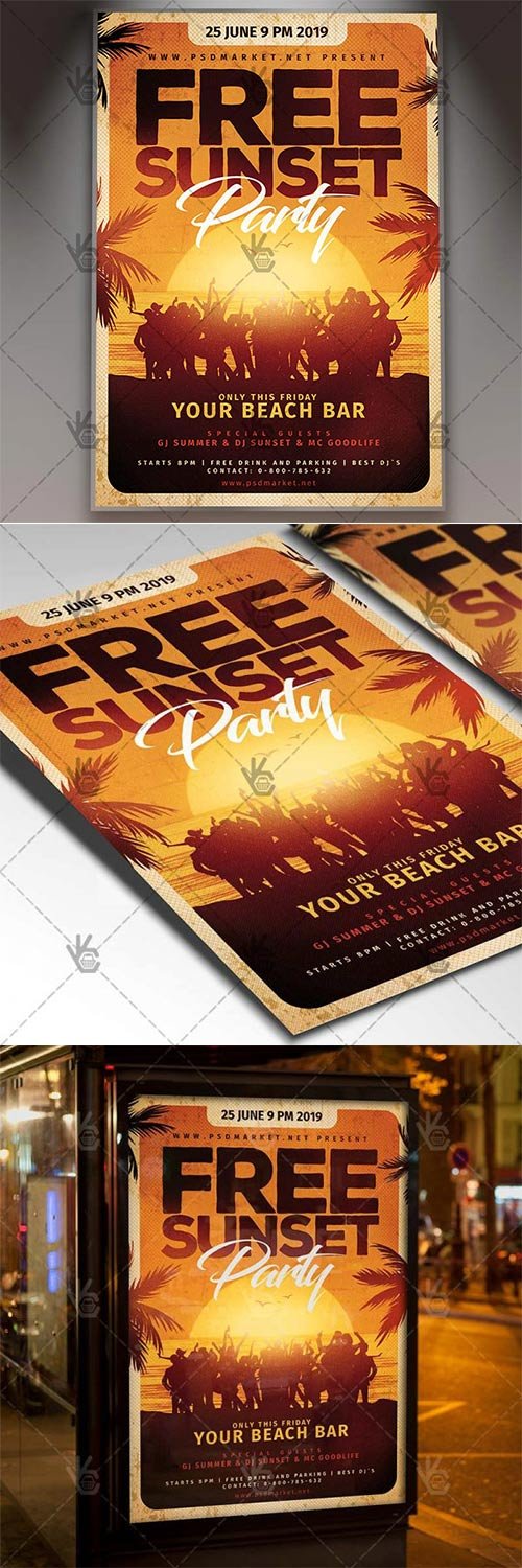 Free Sunset Party Flyer - Summer PSD Template