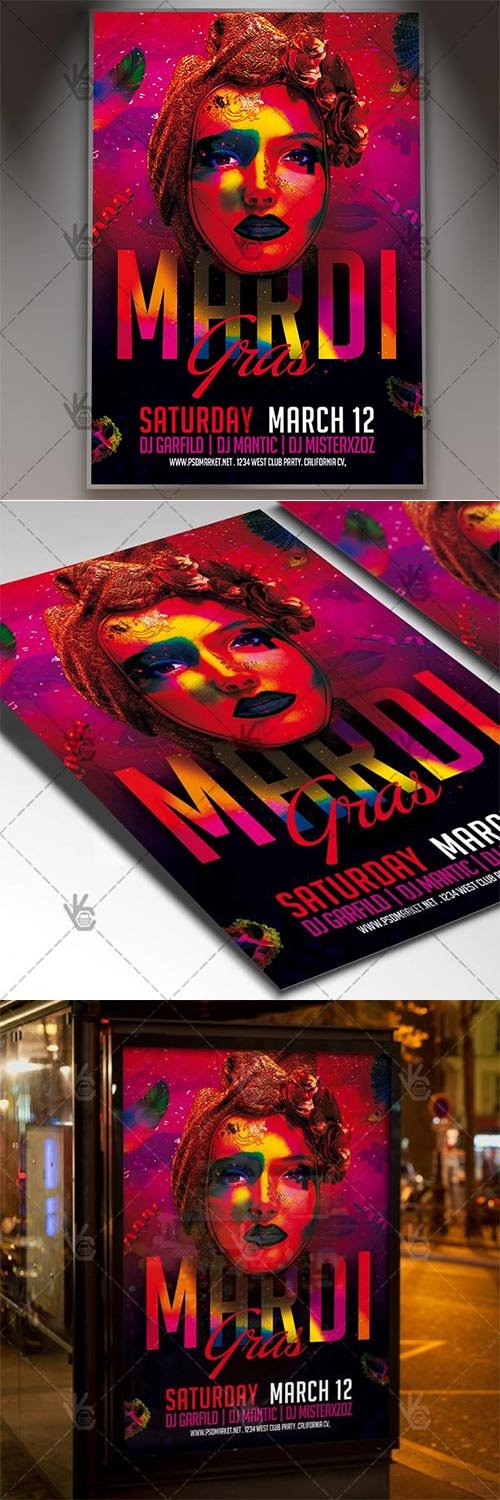 Mardi Gras Celebration Carnival Flyer - PSD Template