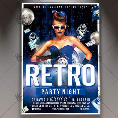 Retro Party Night Flyer - PSD Template