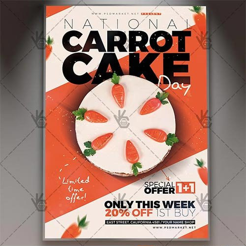 National Carrot Cake Day American Flyer - PSD Template