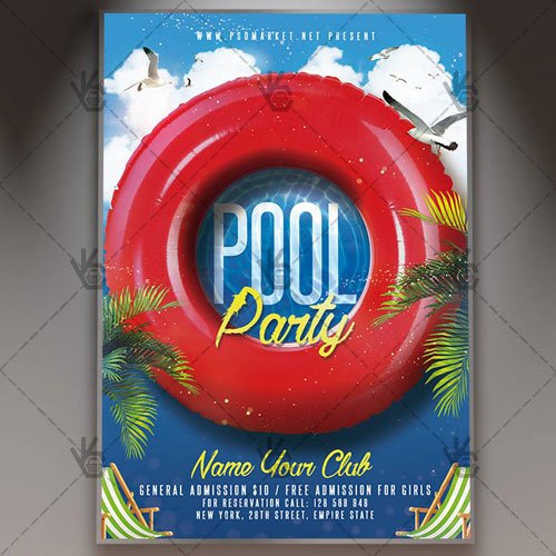 Pool Party Night Flyer - PSD Template