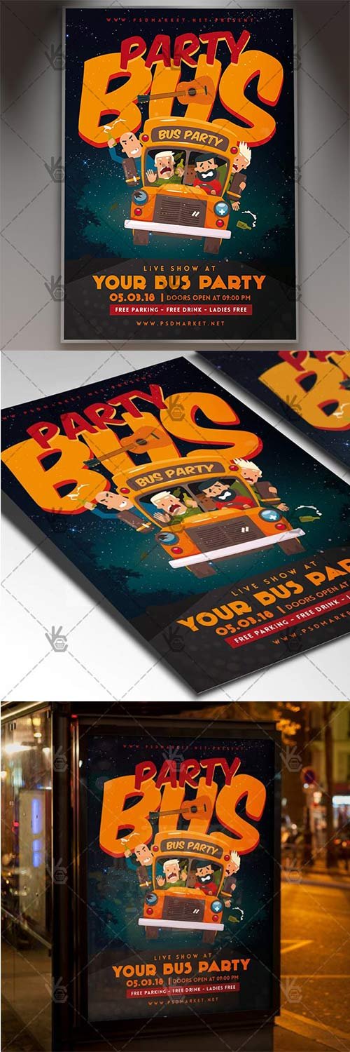 Party Bus Night - Club Flyer PSD Template