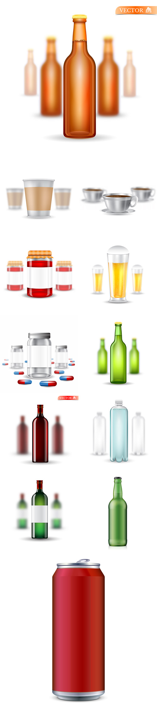 Vectors - Realistic Mock up of Bottles and Cups