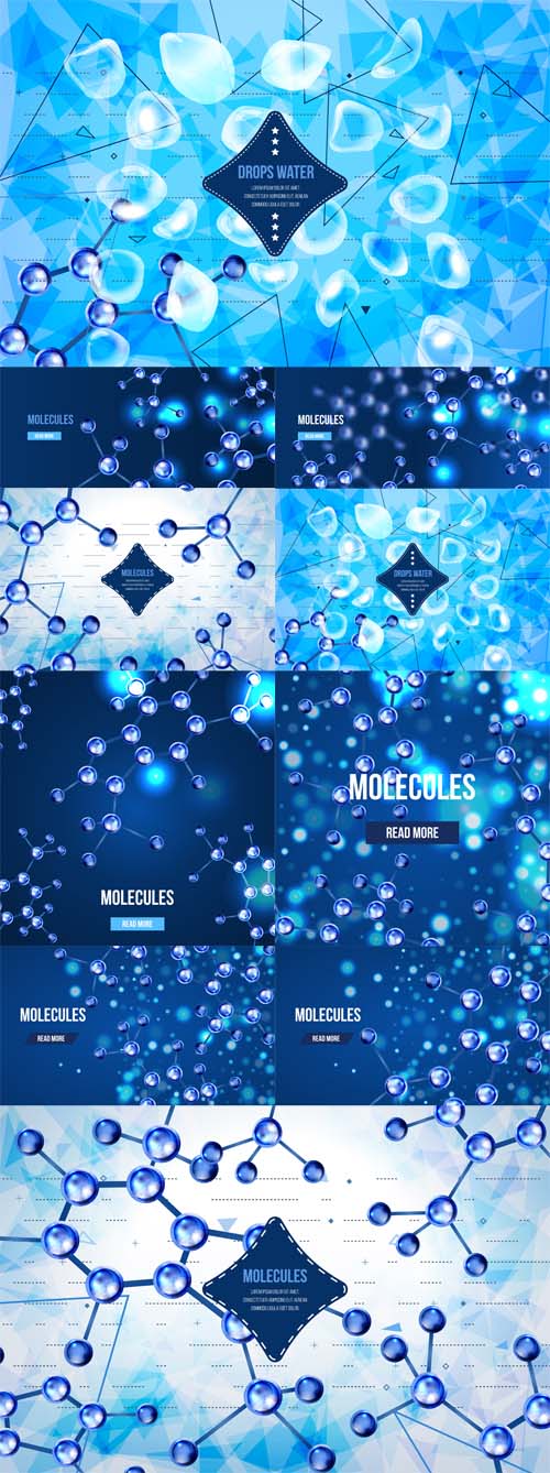 Vectors - Abstract backgrounds with geometric shapes and molecules design