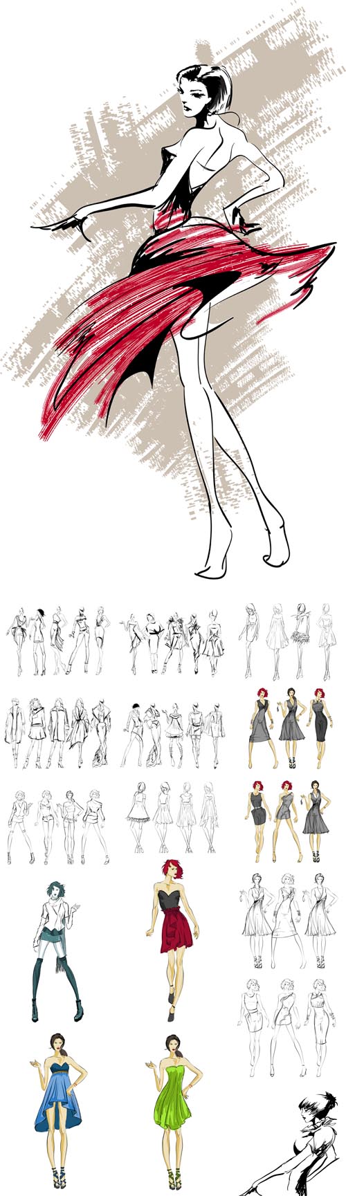 Vector Sketchs -Fashion Girls on a White Background