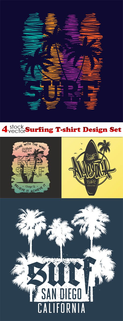 Vectors - Surfing T-shirt Design Set