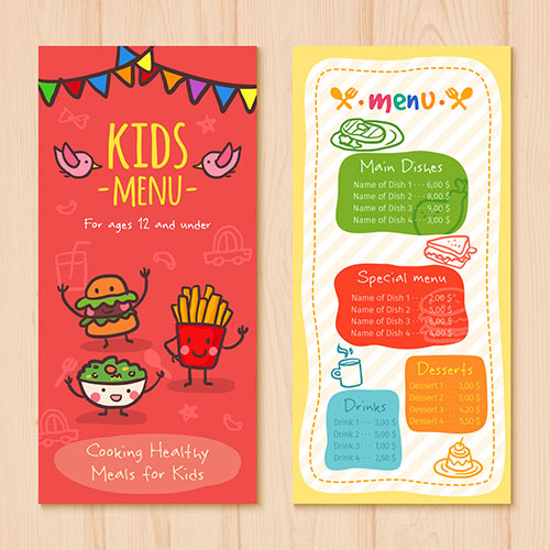 Kids Menu With Nice Food Drawings