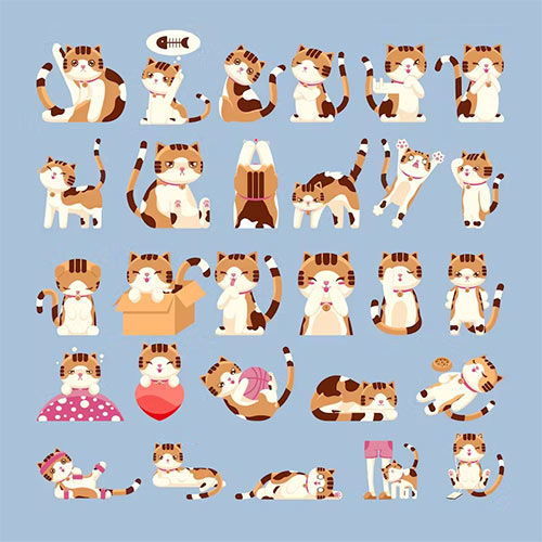 Set of Cute Calico Cat Character A8W65YY