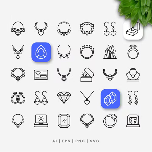 Jewelry Outline Icons B6E9XRL