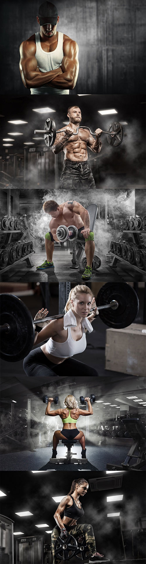Photos - Collection of weightlifting bodybuilding gym dumbbell bar exercise machine