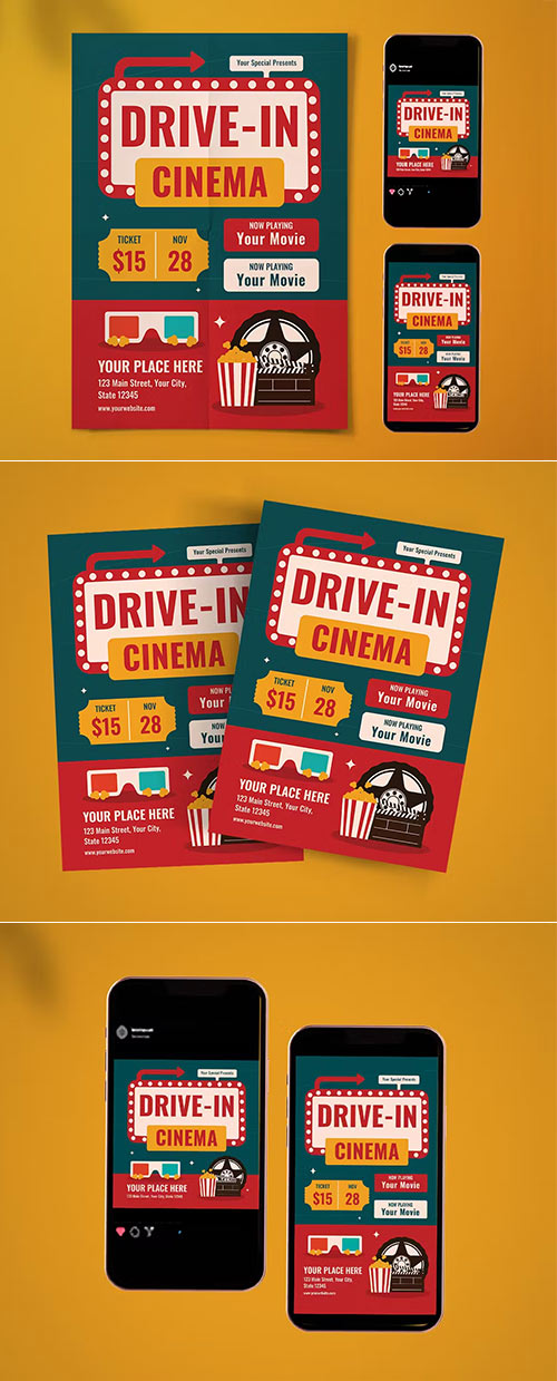 Drive In Cinema Flyer Set D52GH74