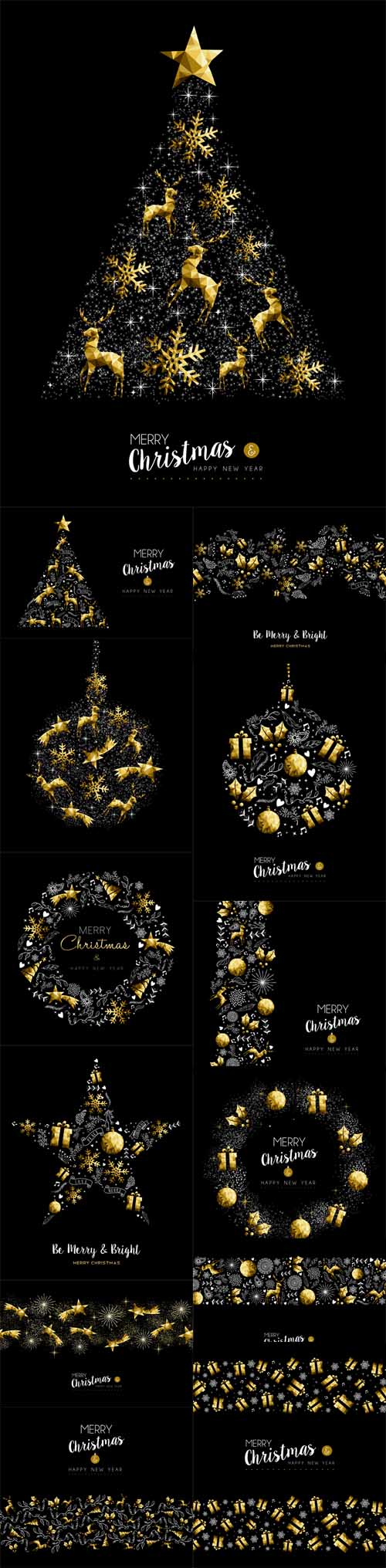 Vectors - Christmas and New Year Gold Pattern Decoration