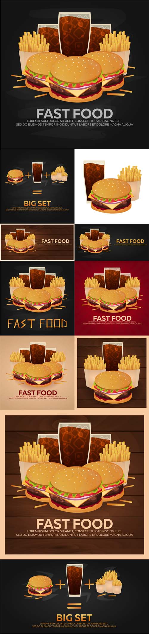 Vectors - Lunch with French Fries Burger and Soda Takeaway on Isolated Background