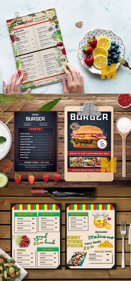 3 Restaurant & Cafe Menus - PSD Templates Bundle 2