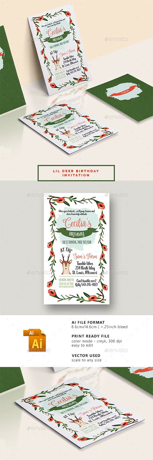 Lil Deer Birthday Invitation Card 17281692