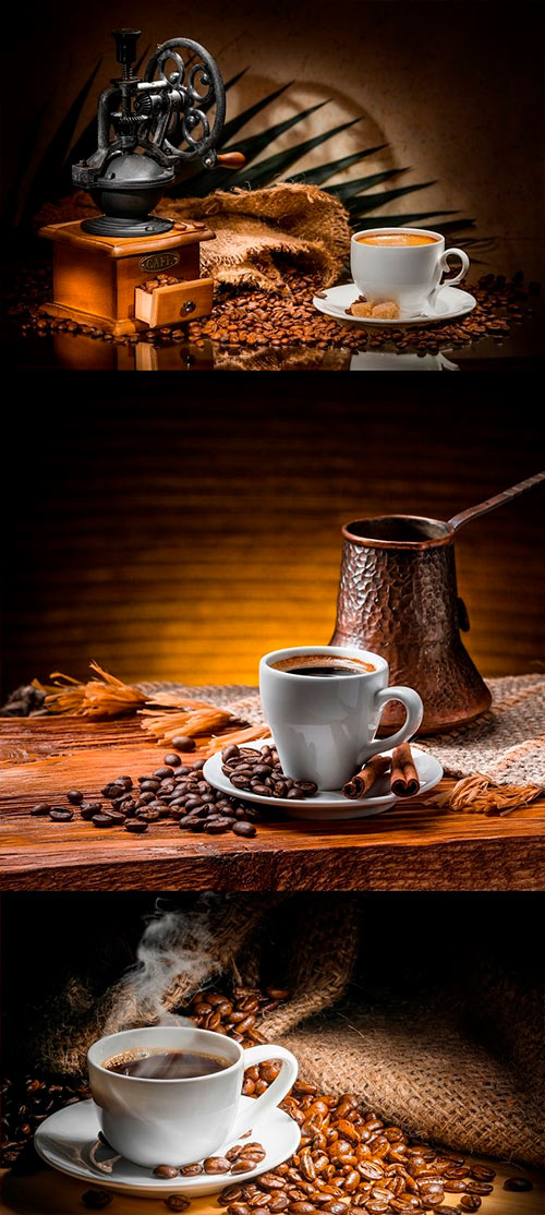 Photos - Fragrant coffee in cup and coffee grains