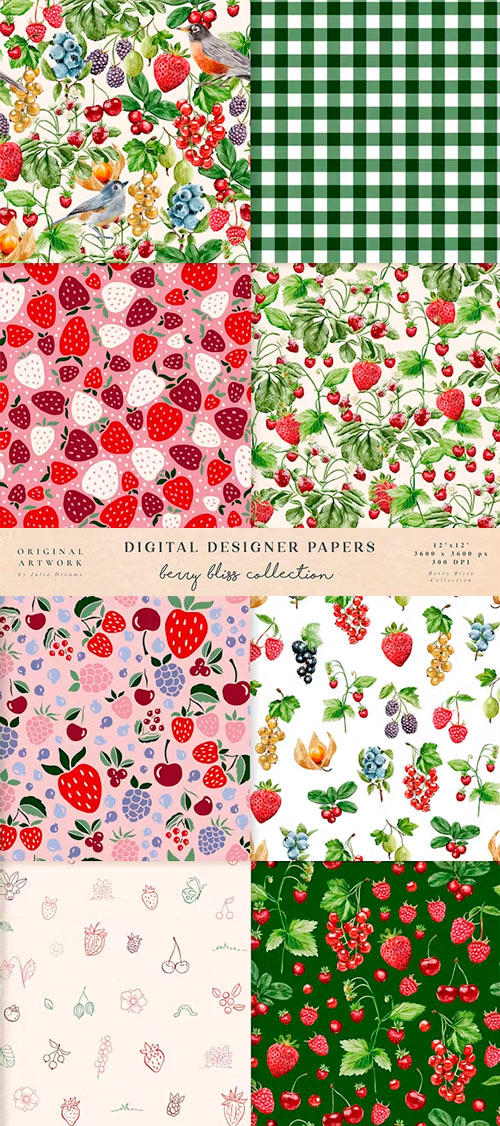 Berry Bliss Seamless Patterns Digital Papers 5KSSEHC